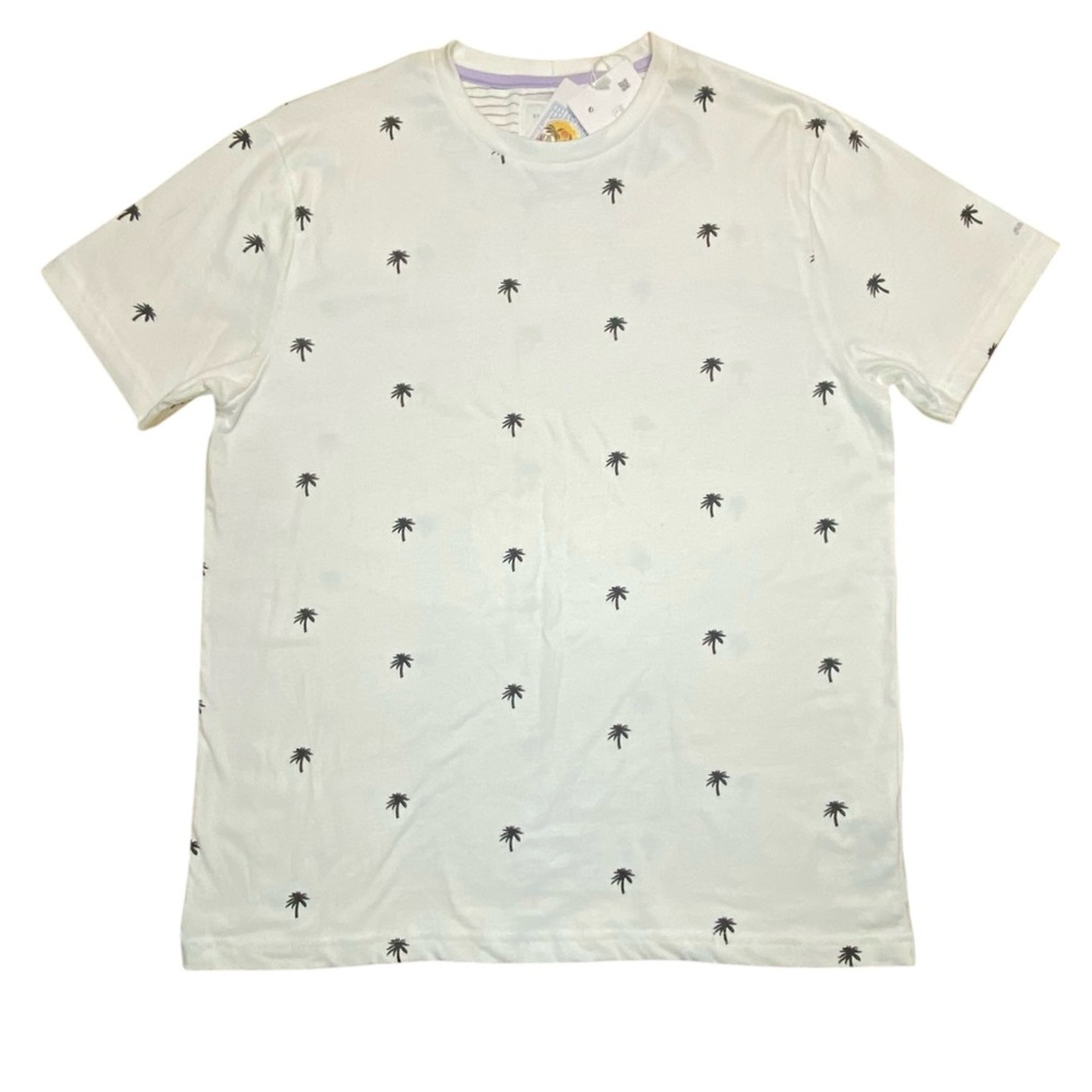 Denim & Flower Ricky Singh White Palm Tree Pattern Men’s‎ Tshirt Sz L